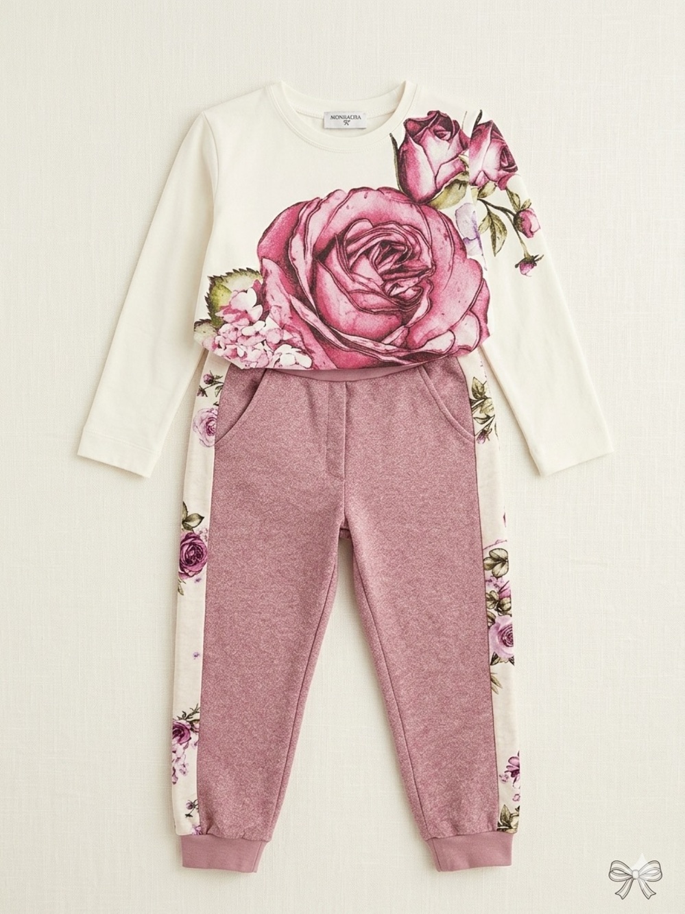 MonnaLisa Pink Marled Sweatshirt Set with Cream Lining